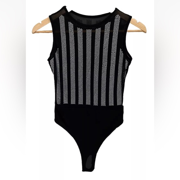 Mesh Sheer Black & Silver Rhinestone Bodysuit NWOT Size Small - Picture 1 of 8